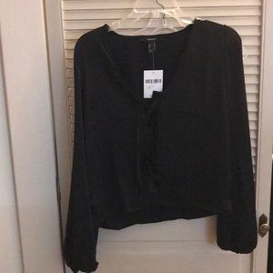 Forever 21 Black Silky Lace Up Blouse